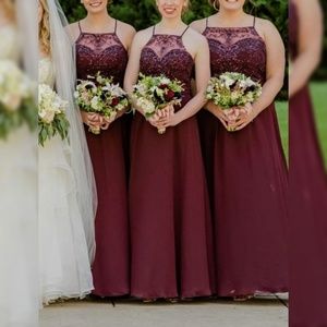 Morilee Bordeaux sheer beaded bridesmaids dress